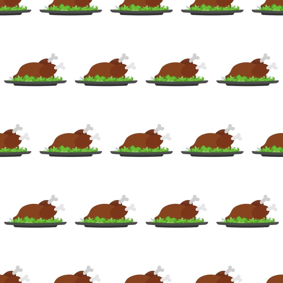 Seamless pattern Roasted turkey on a dish with lettuce. Fried chicken. Good for Thanksgiving theme design. . vector