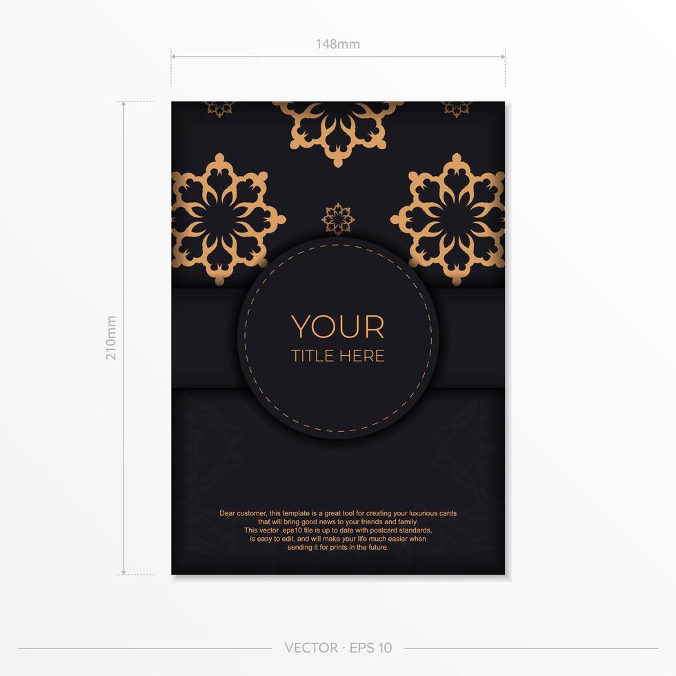 Dark invitation card design with vintage Indian ornament. Elegant and classic vector elements ready for print and typography.