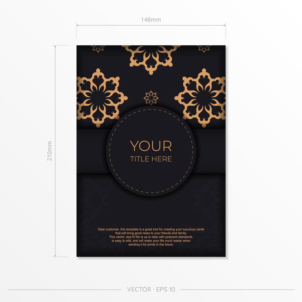 Dark invitation card design with vintage Indian ornament. Elegant and classic vector elements ready for print and typography.