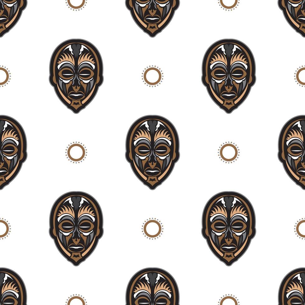 Seamless pattern with tiki mask on a white background. Good for t-shirt prints, cups, phone cases. Isolated. Vector