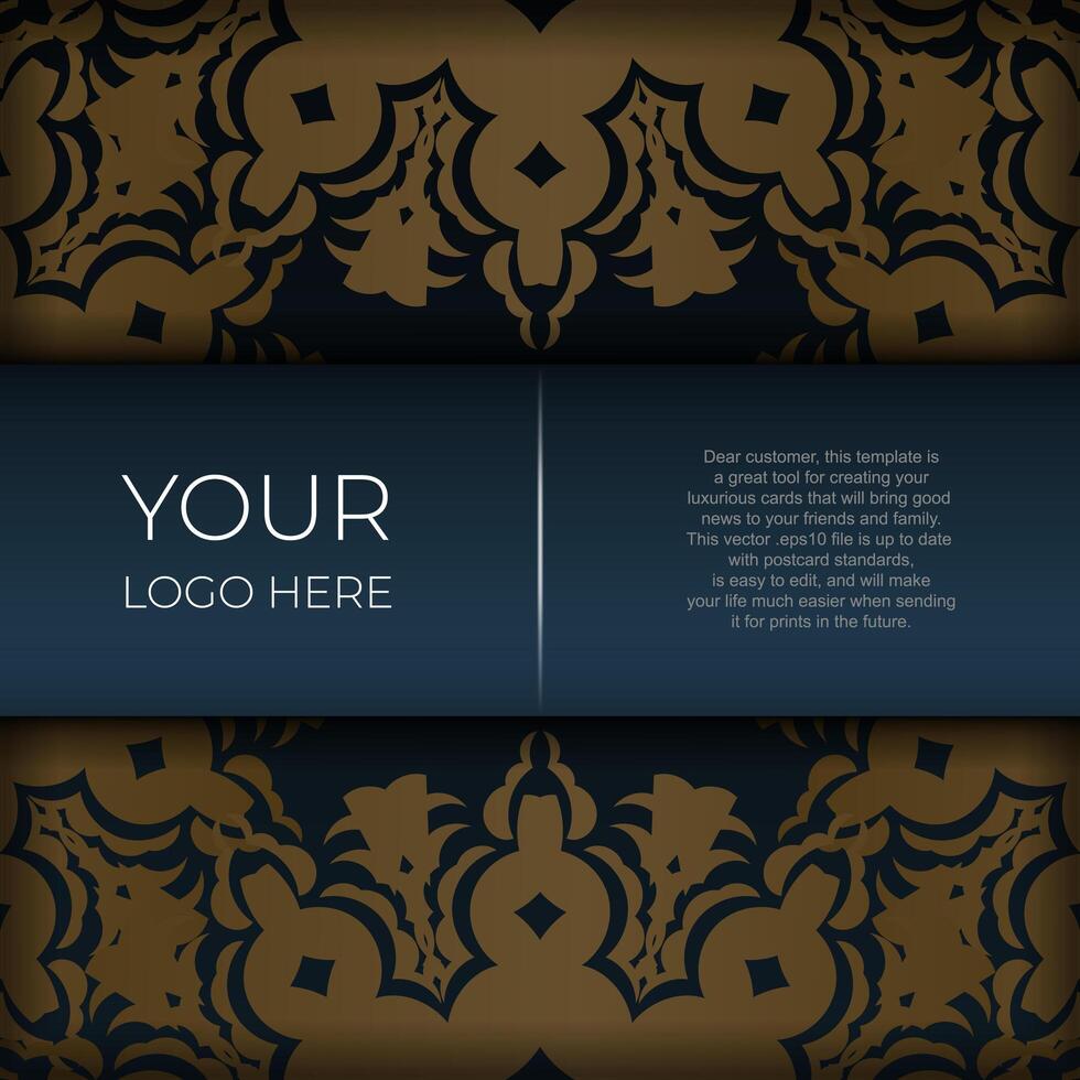 Dark blue postcard template with Indian mandala ornament. Elegant and classic elements ready for print and typography. vector