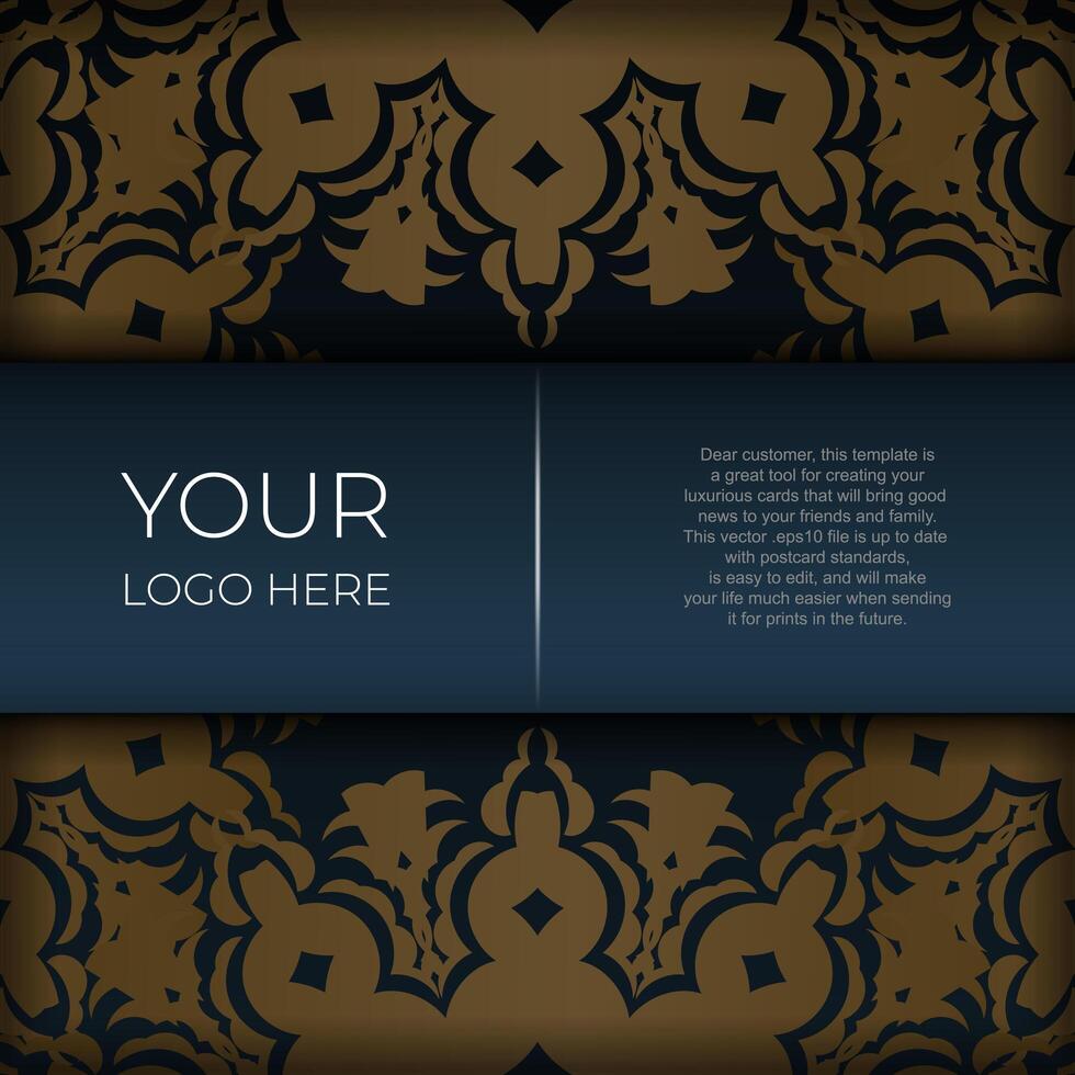 Dark blue postcard template with Indian mandala ornament. Elegant and classic vector elements ready for print and typography.