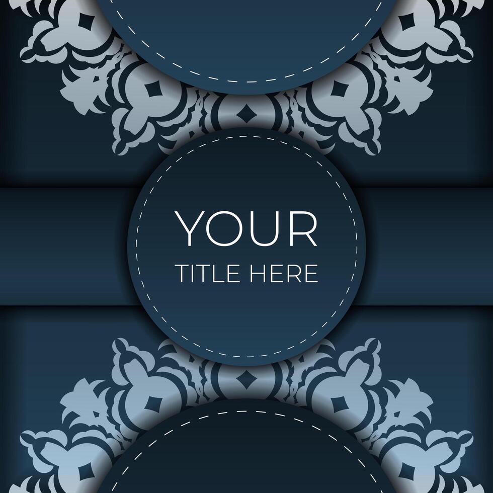 Dark blue postcard template with white abstract ornament. Elegant and classic vector elements ready for print and typography.