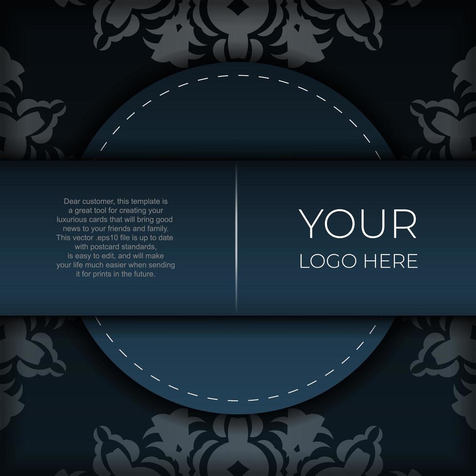 Dark blue postcard template with white Indian ornaments. Elegant and classic vector elements ready for print and typography.