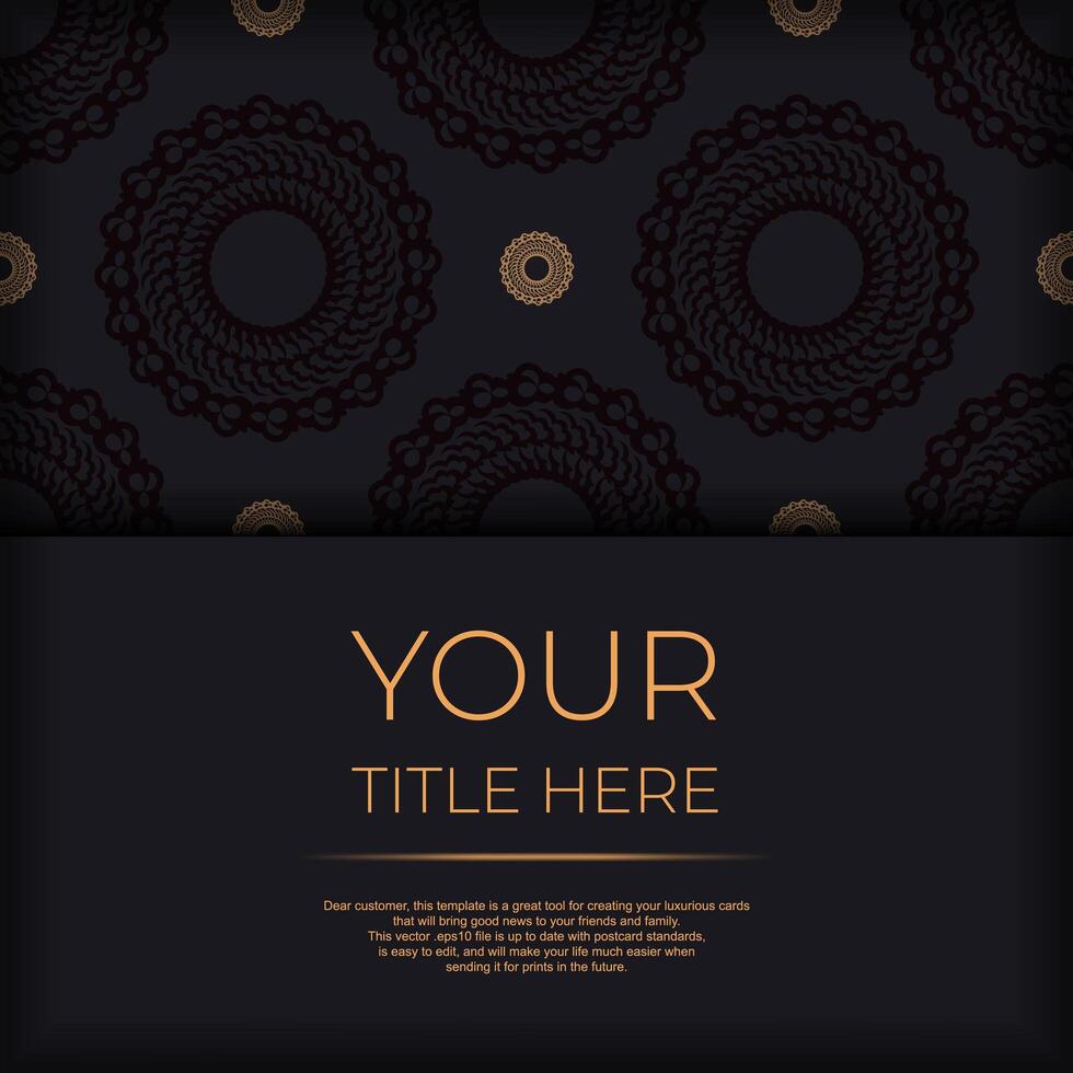 Dark black gold invitation card template with white indian ornaments. Elegant and classic elements ready for print and typography. vector