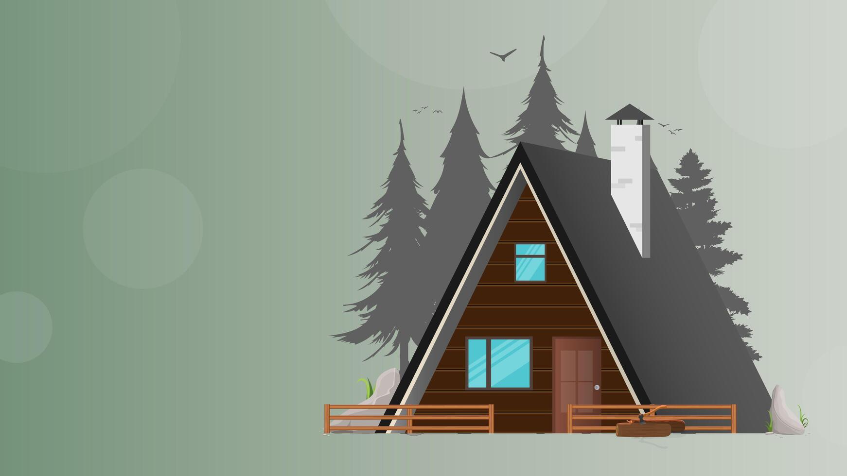 Vacation home. House for giving and rest. Forest silhouette. Silhouette of trees and birds. Isolated. . vector