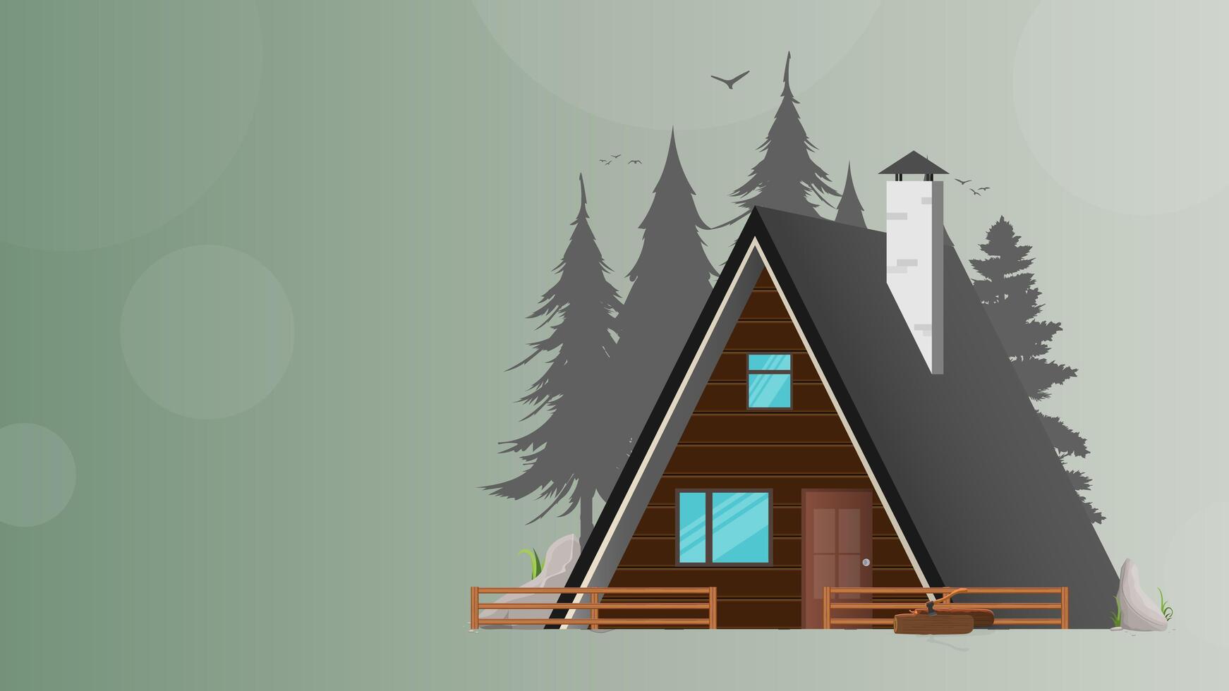 Vacation home. House for giving and rest. Forest silhouette. Silhouette of trees and birds. Isolated. Vector. vector