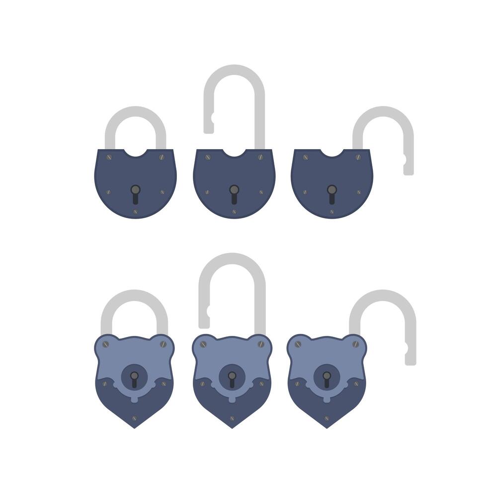 Old padlock in flat style. Antique padlock is isolated on a white background. Vector. vector