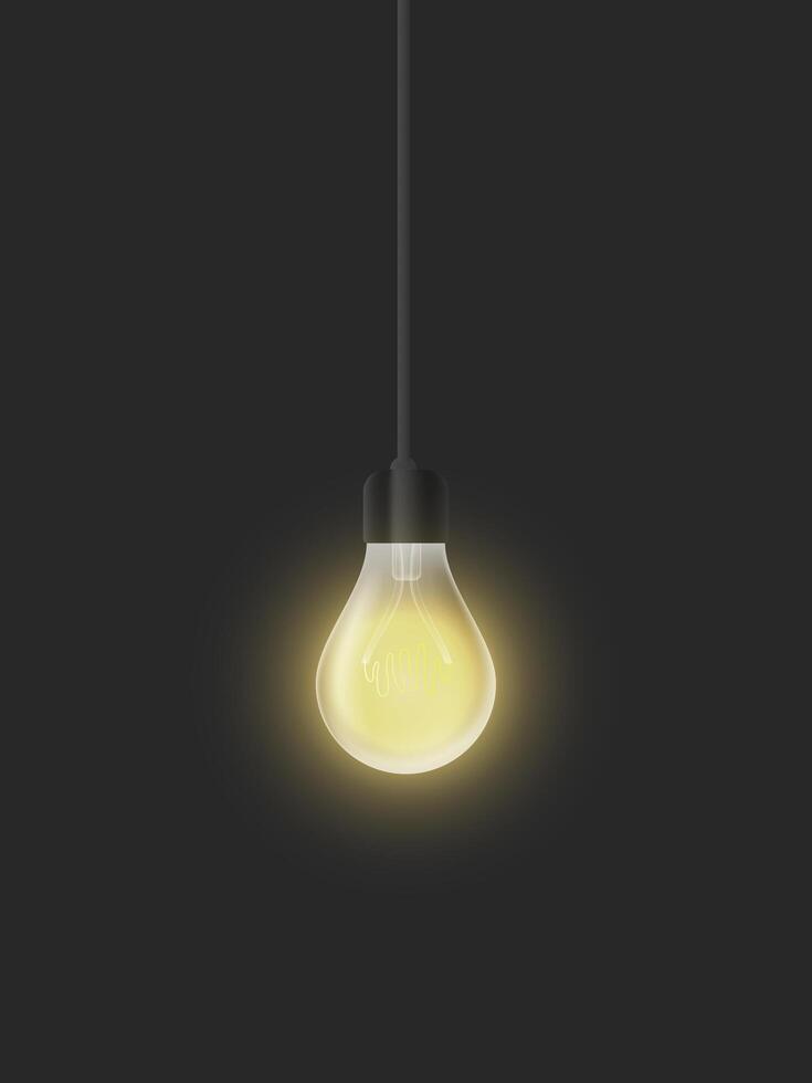 bombilla de luz brillante vectorial realista. la luz incluida en el estilo loft. vector