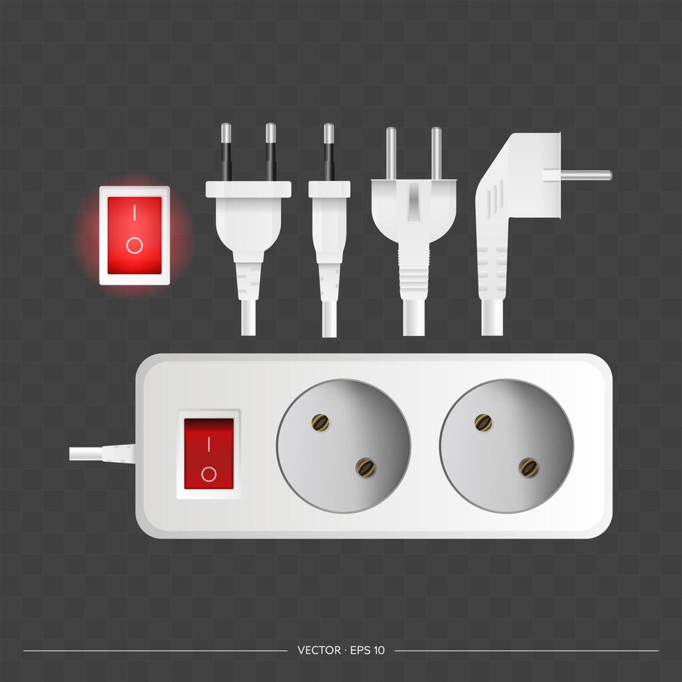 White extension cord with two outlets. Portable socket. Realistic style. Vector. vector