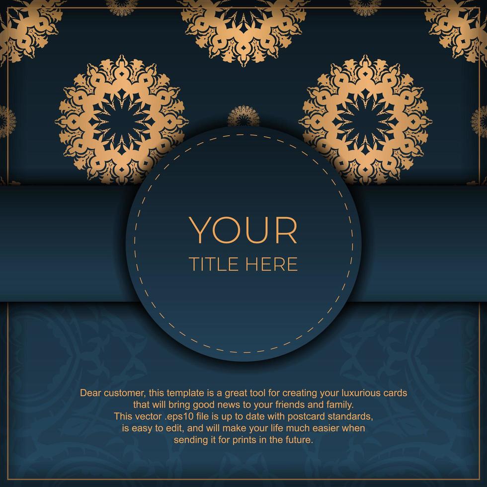 Dark blue postcard template with abstract ornament. Elegant and classic vector elements are great for decoration.