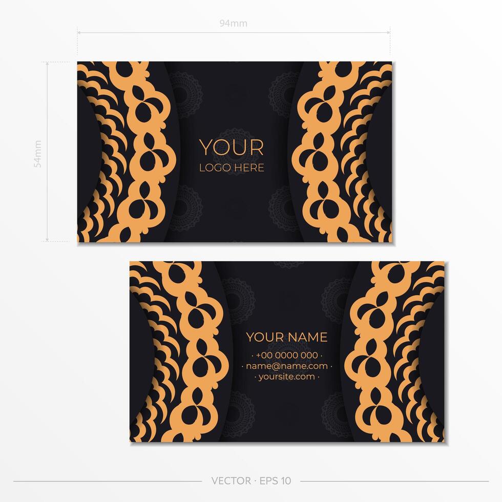 Black presentable Business cards. Decorative business card ornaments, oriental pattern, illustration. Ready to print, meet the printing needs vector