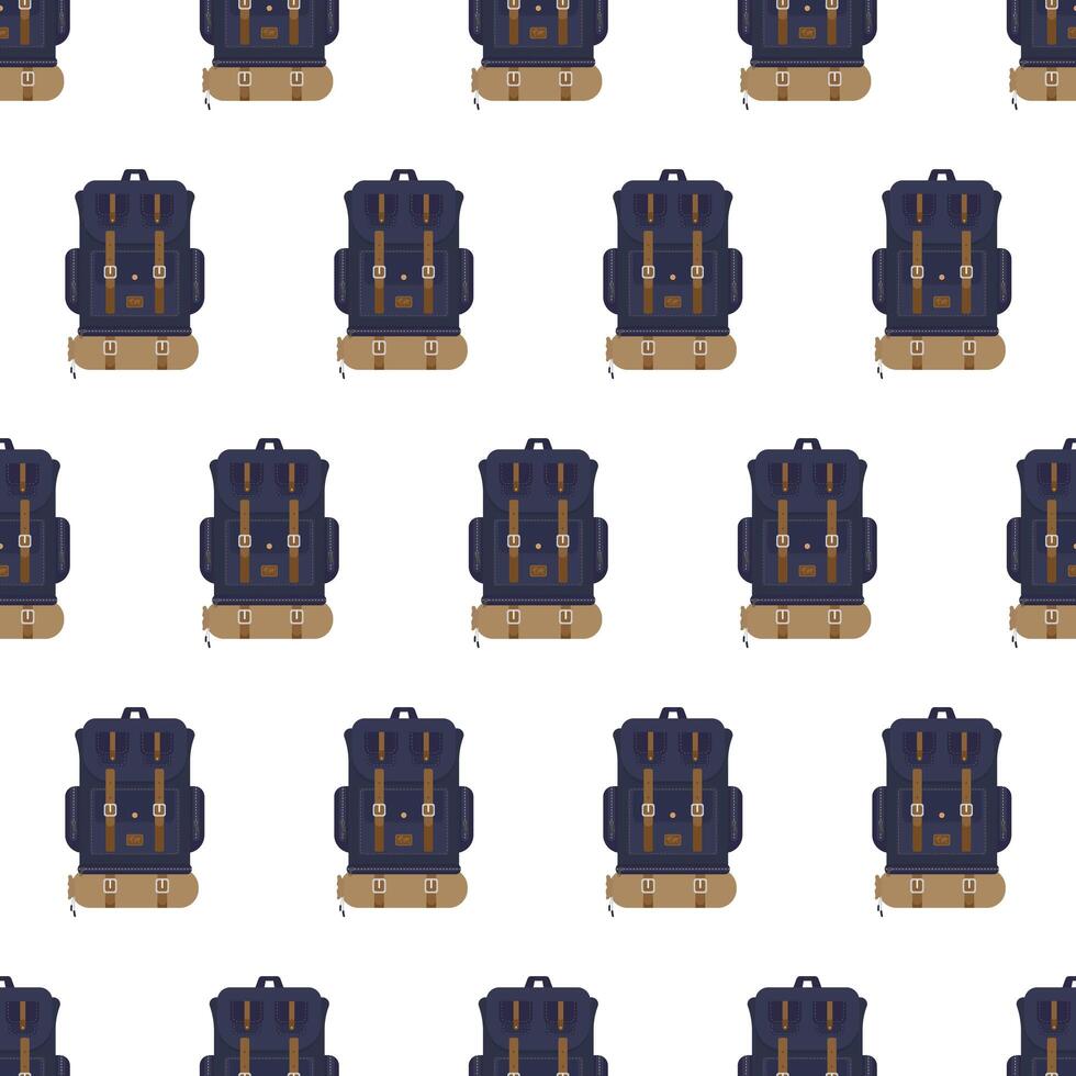 Travel backpack seamless pattern. Endless background. Good for camping, hiking and travel themes. Vector. vector