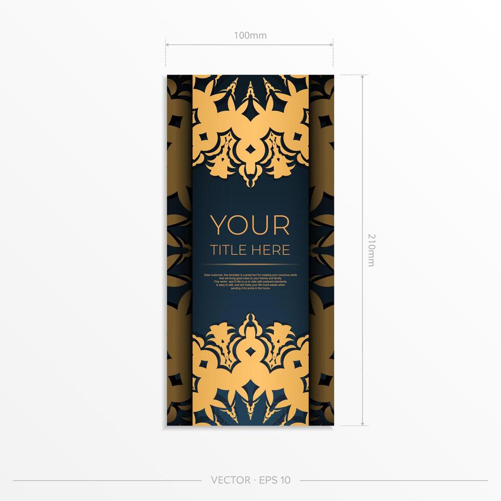 Dark blue postcard template with Indian ornament. Elegant and classic elements ready for print and typography. illustration. vector