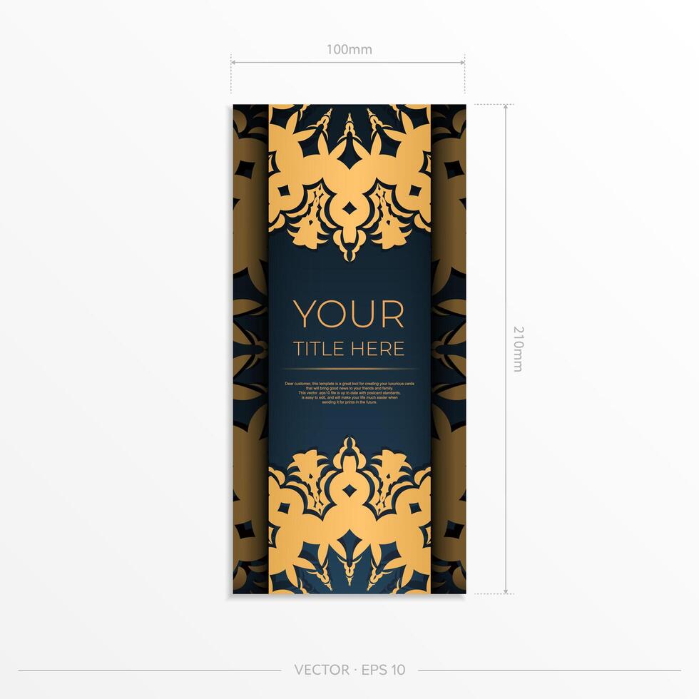 Dark blue postcard template with Indian ornament. Elegant and classic elements ready for print and typography. Vector illustration.