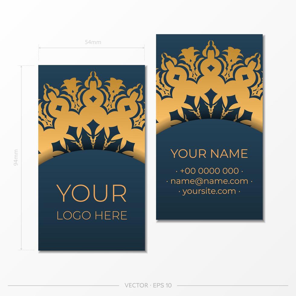 Blue Business Cards Template. Decorative business card ornaments, oriental pattern, illustration. vector
