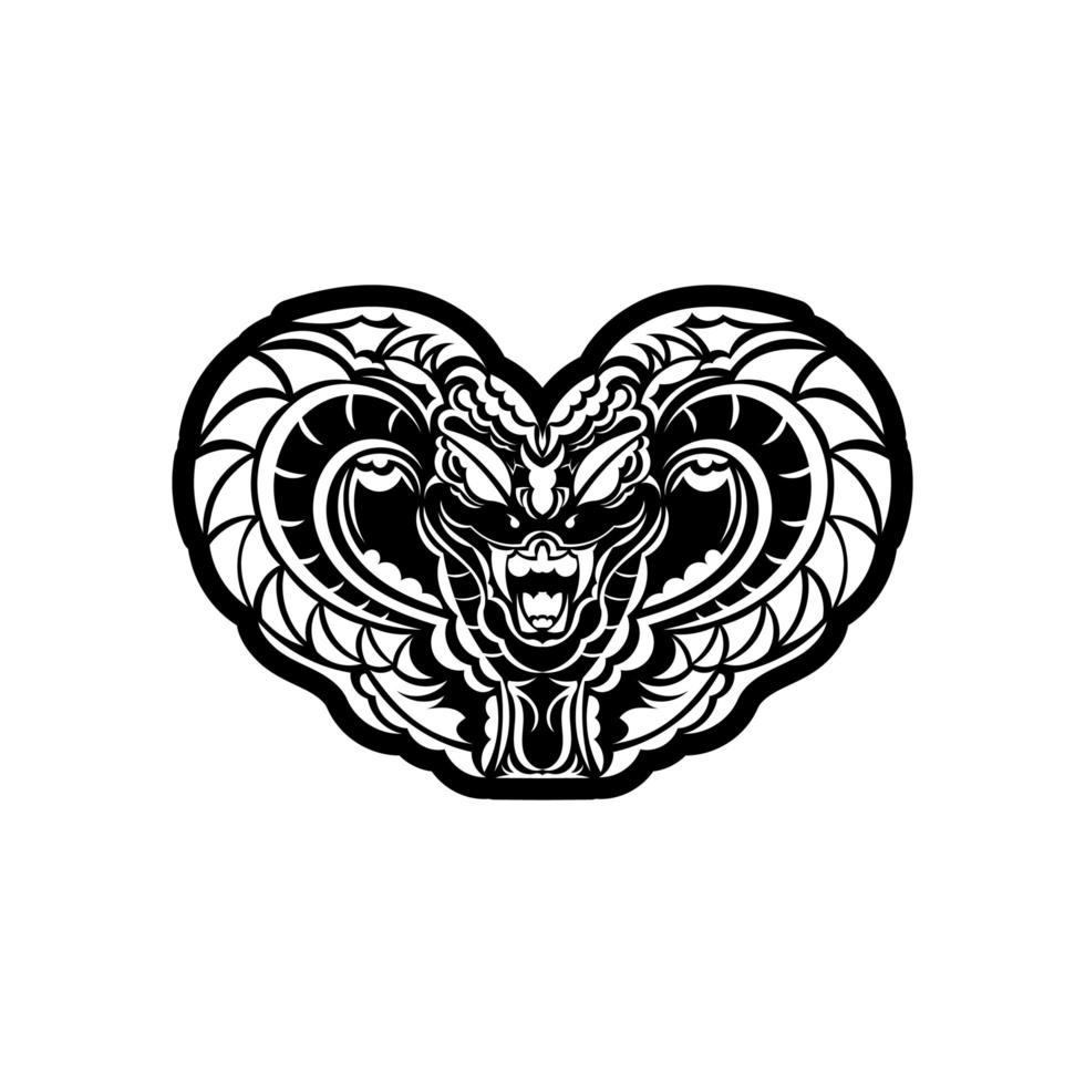 Polynesian style tattoo with mask and snake head. vector