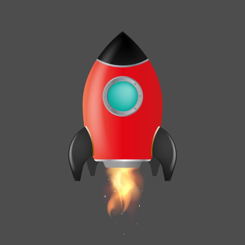 The rocket takes off. Red rocket isolated on a gray background. Suitable for motivation, career growth and achievement. . vector