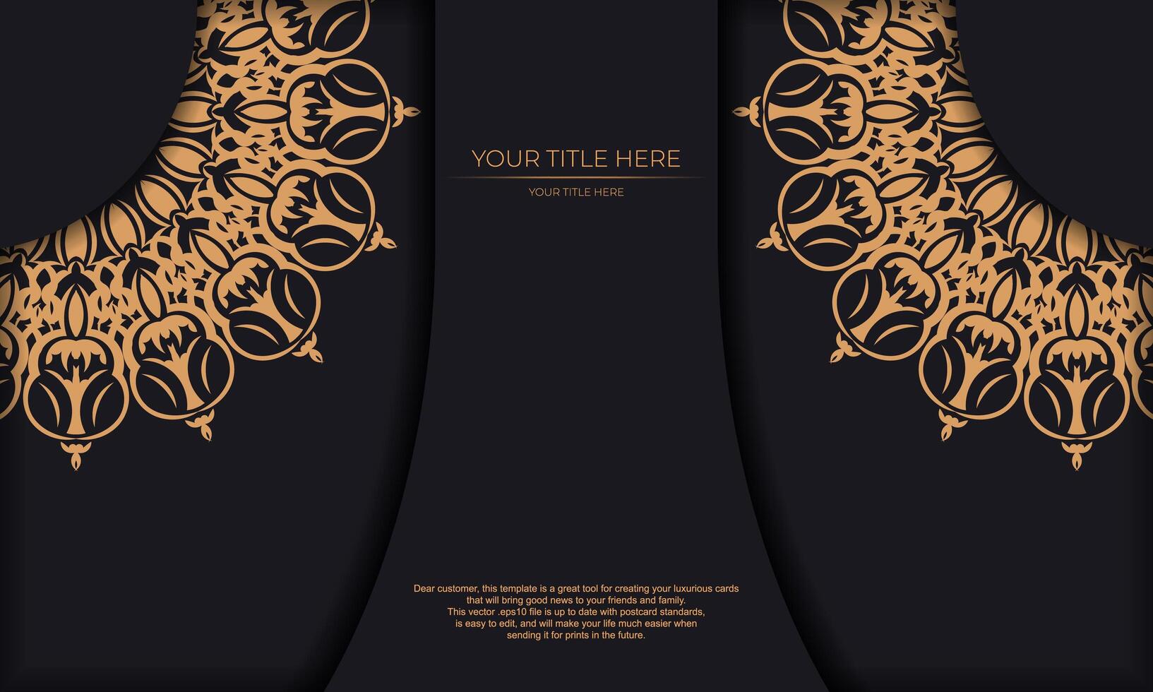 Luxury card with golden lace pattern on black background vector