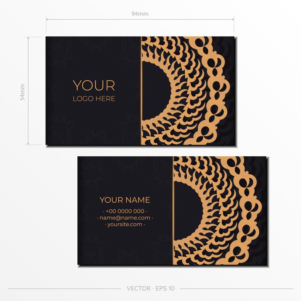 Template Black Presentable Business Cards. Decorative business card ornaments, oriental pattern, illustration. vector