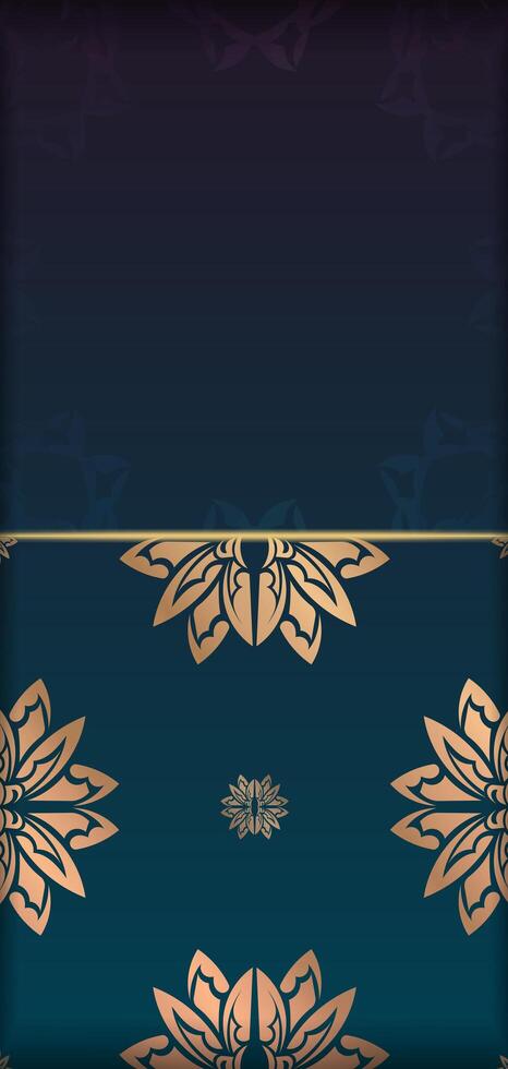 Greeting Flyer template with gradient blue color with Indian gold ornaments prepared for printing. vector