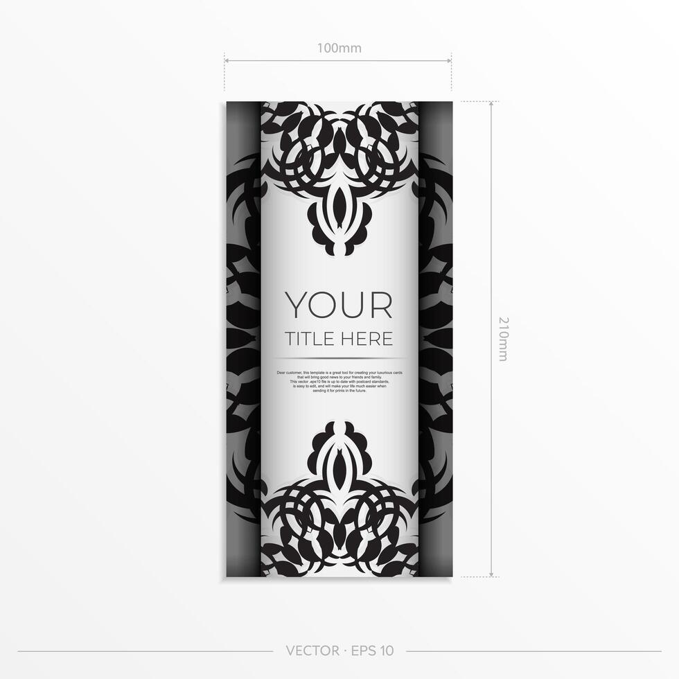 Luxurious white rectangular postcard template with vintage indian ornaments. Elegant and classic vector elements ready for print and typography.