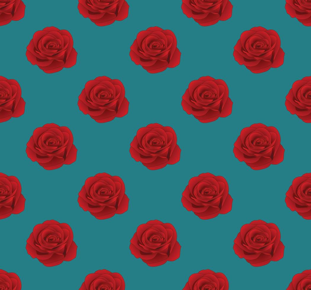 Red Rose on Seamless Blue Teal Background vector