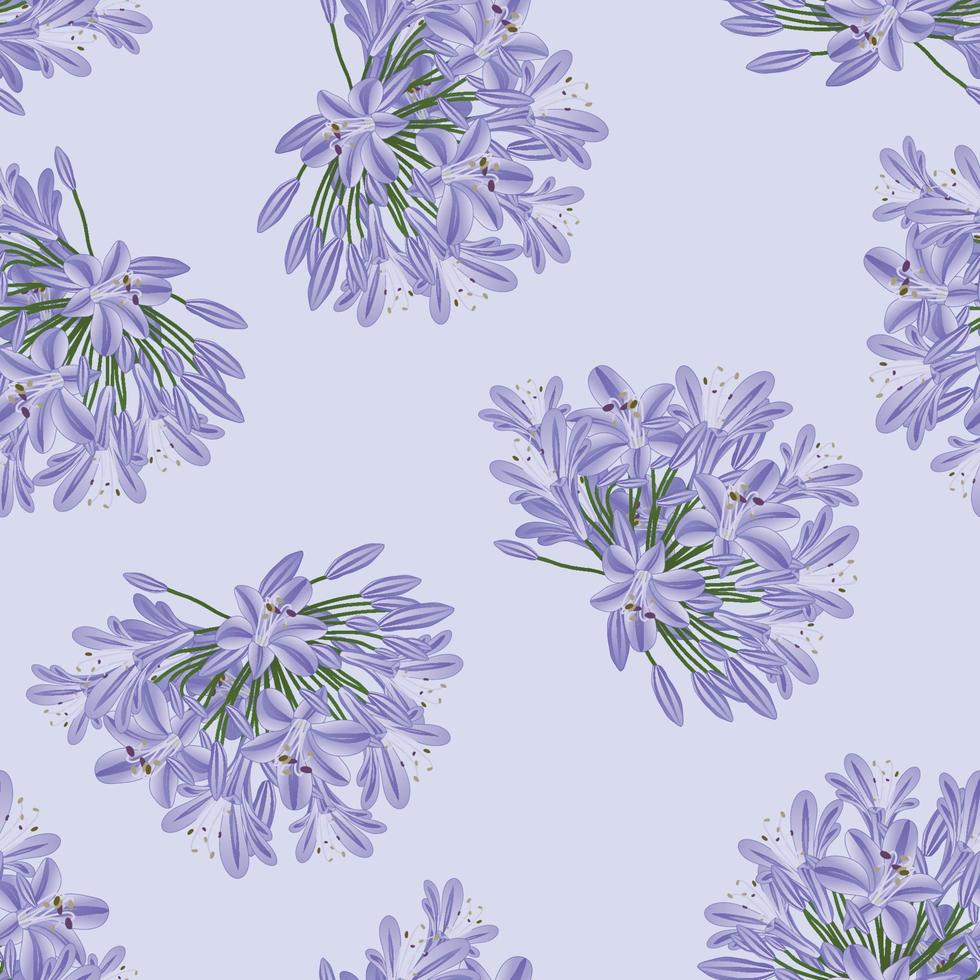 Agapanto púrpura azul sobre fondo violeta claro vector