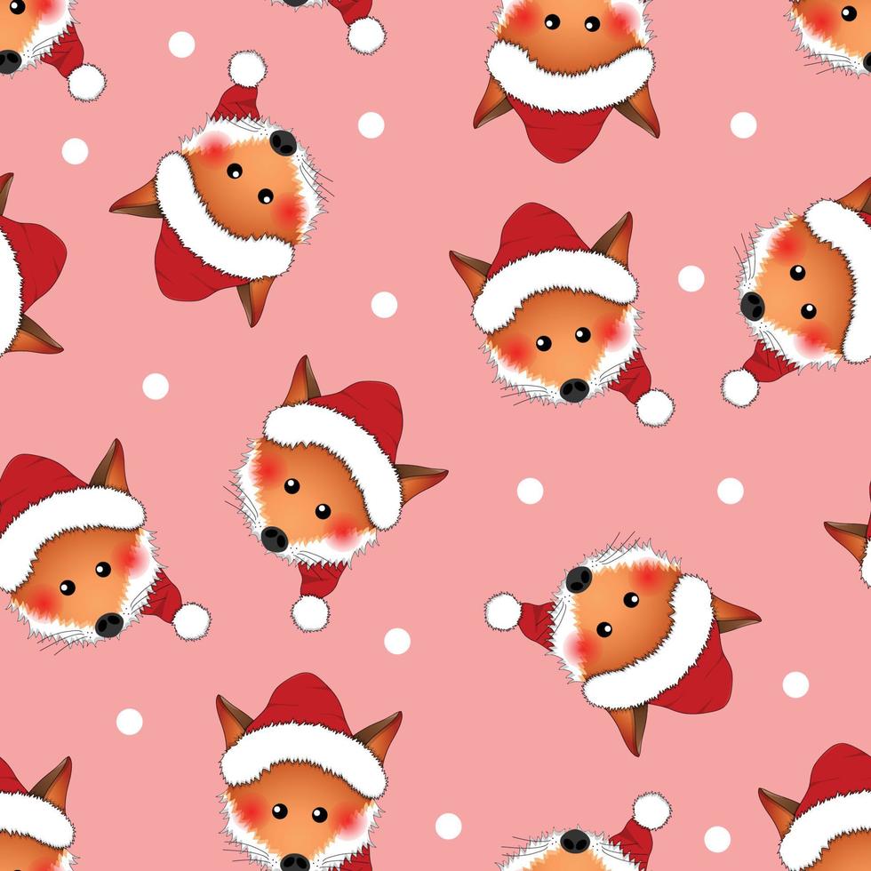 Red Fox Santa Claus on Pink Christmas Background vector