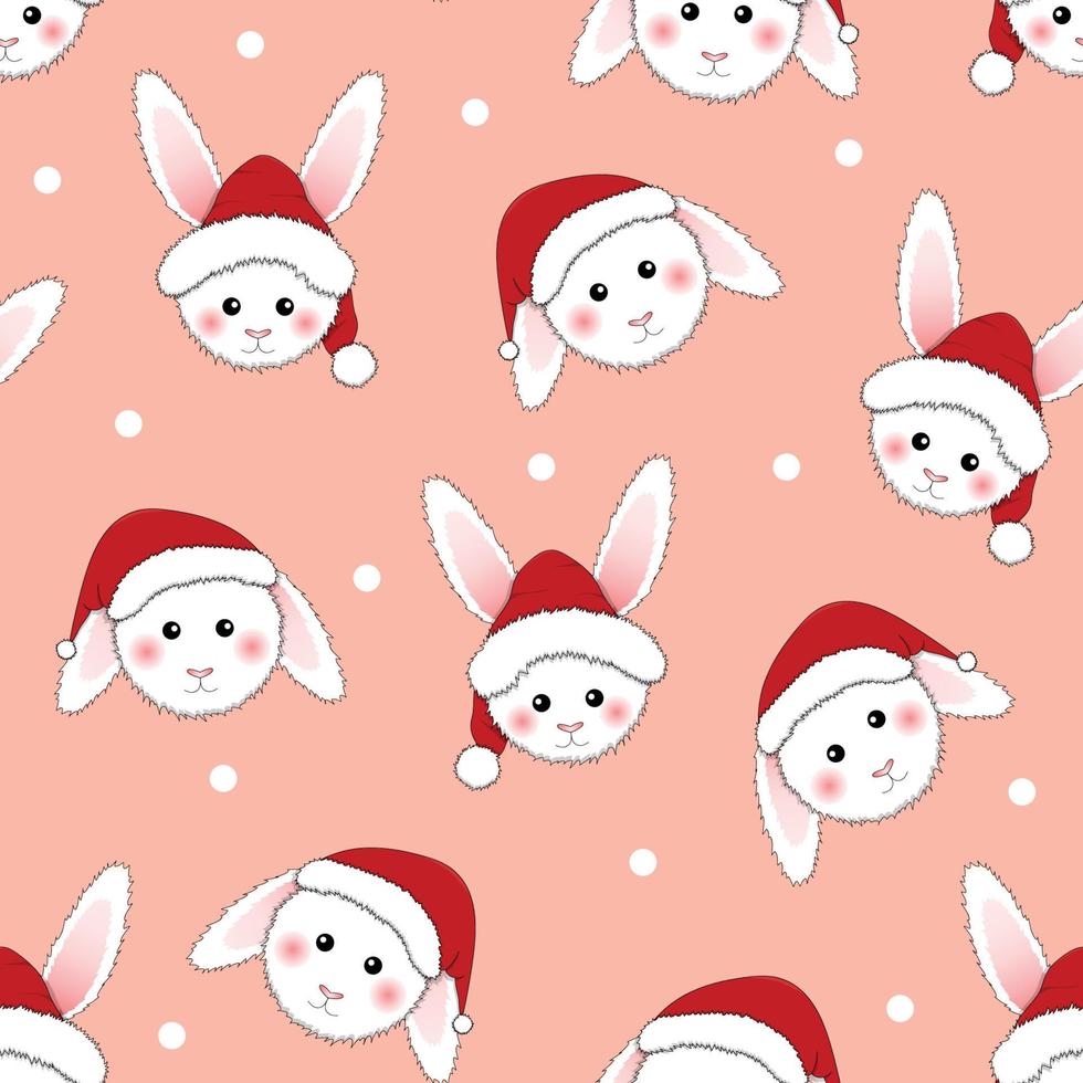 White Rabbit Santa Claus on Pink Background. vector