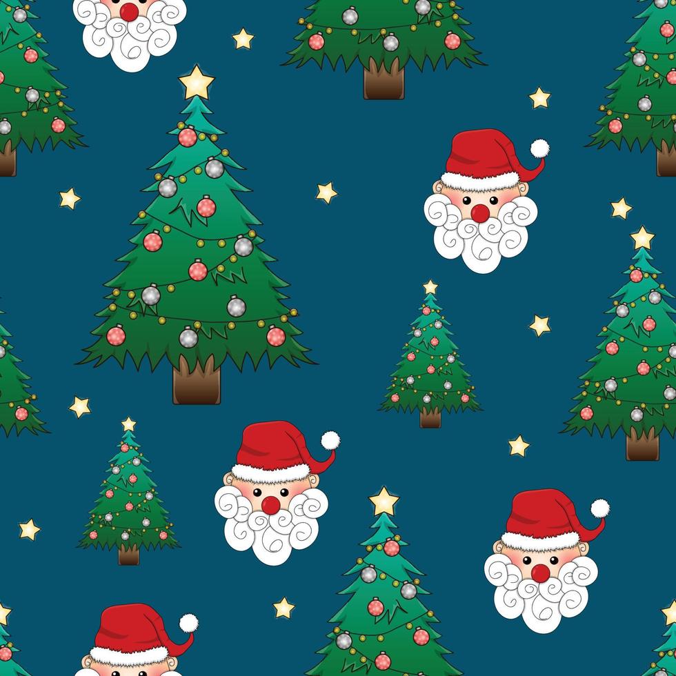 santa claus y árbol de navidad sobre fondo azul índigo vector