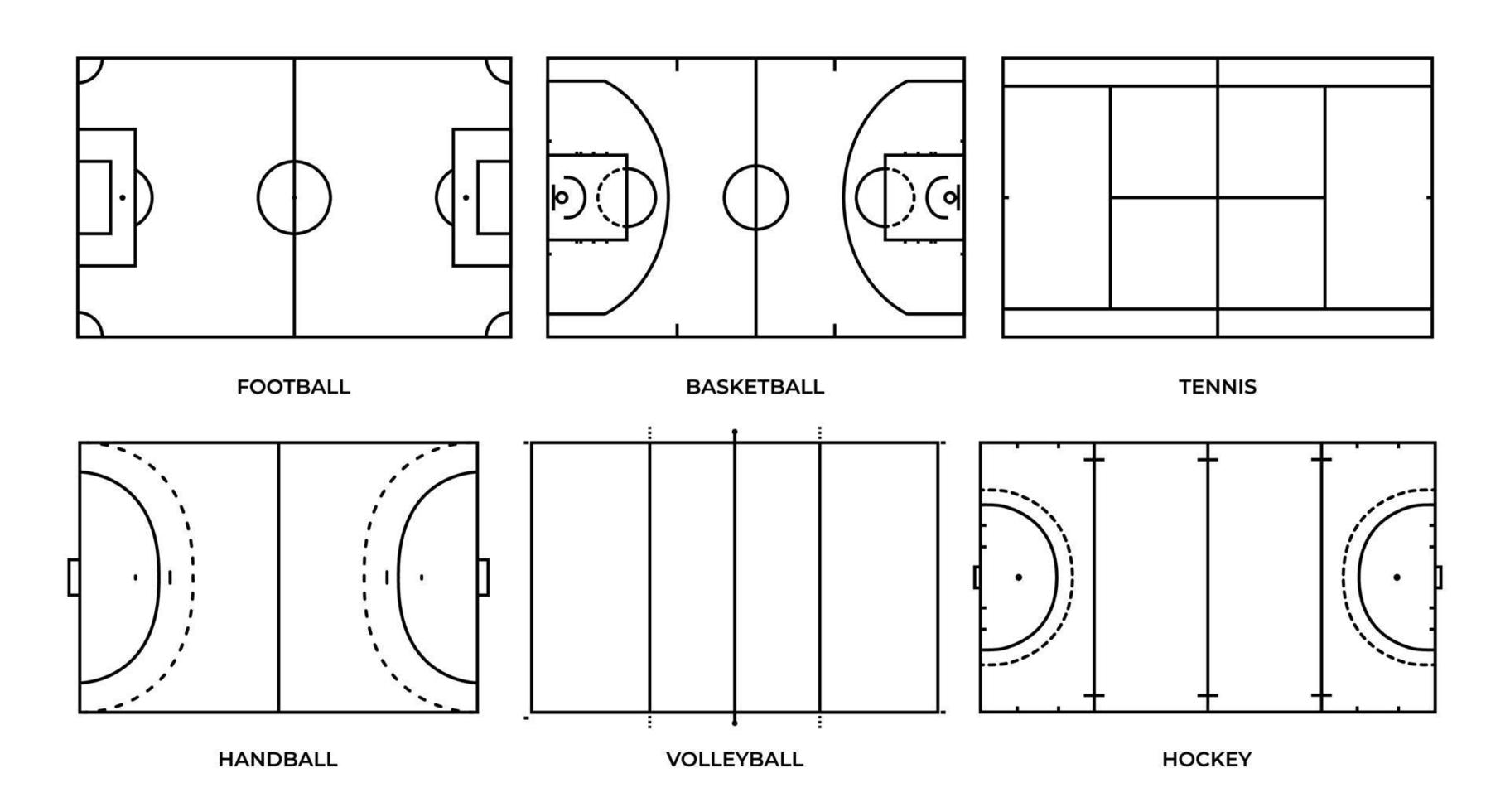 delinear campos deportivos, fútbol, baloncesto, tenis, voleibol, balonmano, hockey vector