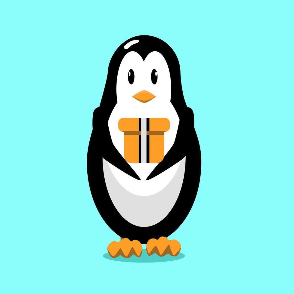 penguin cute character with gift vector