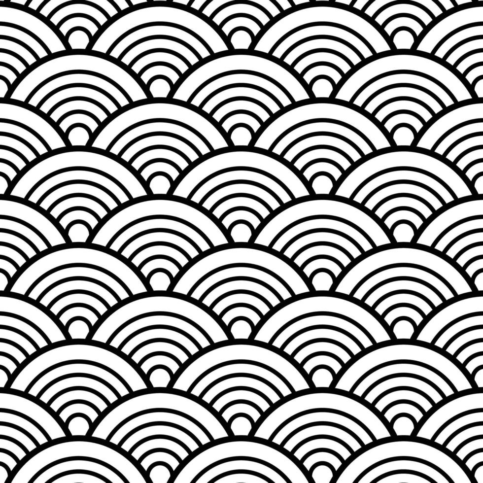 Black White Traditional Wave Japanese Chinese Seigaiha Pattern Background vector