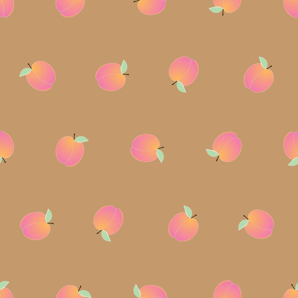 Peach Seamless on Brown Background. Vector Illustration