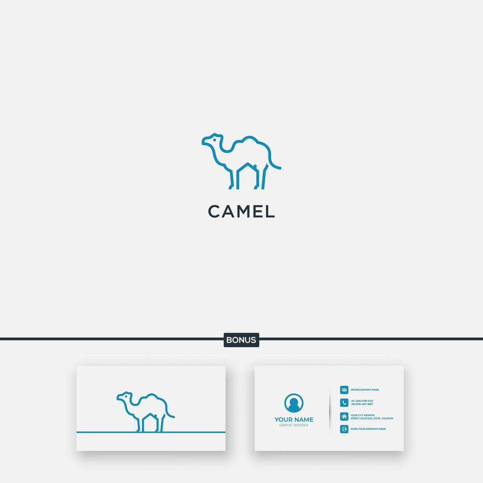 camel home simple line art minimalist blue logo vector