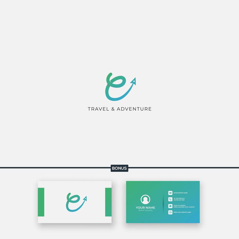 simple lettering e and fast plane logo for traveling vector