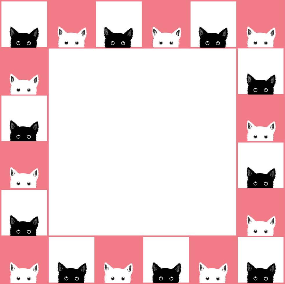 Black White Cat Chess board Border Pink Background vector