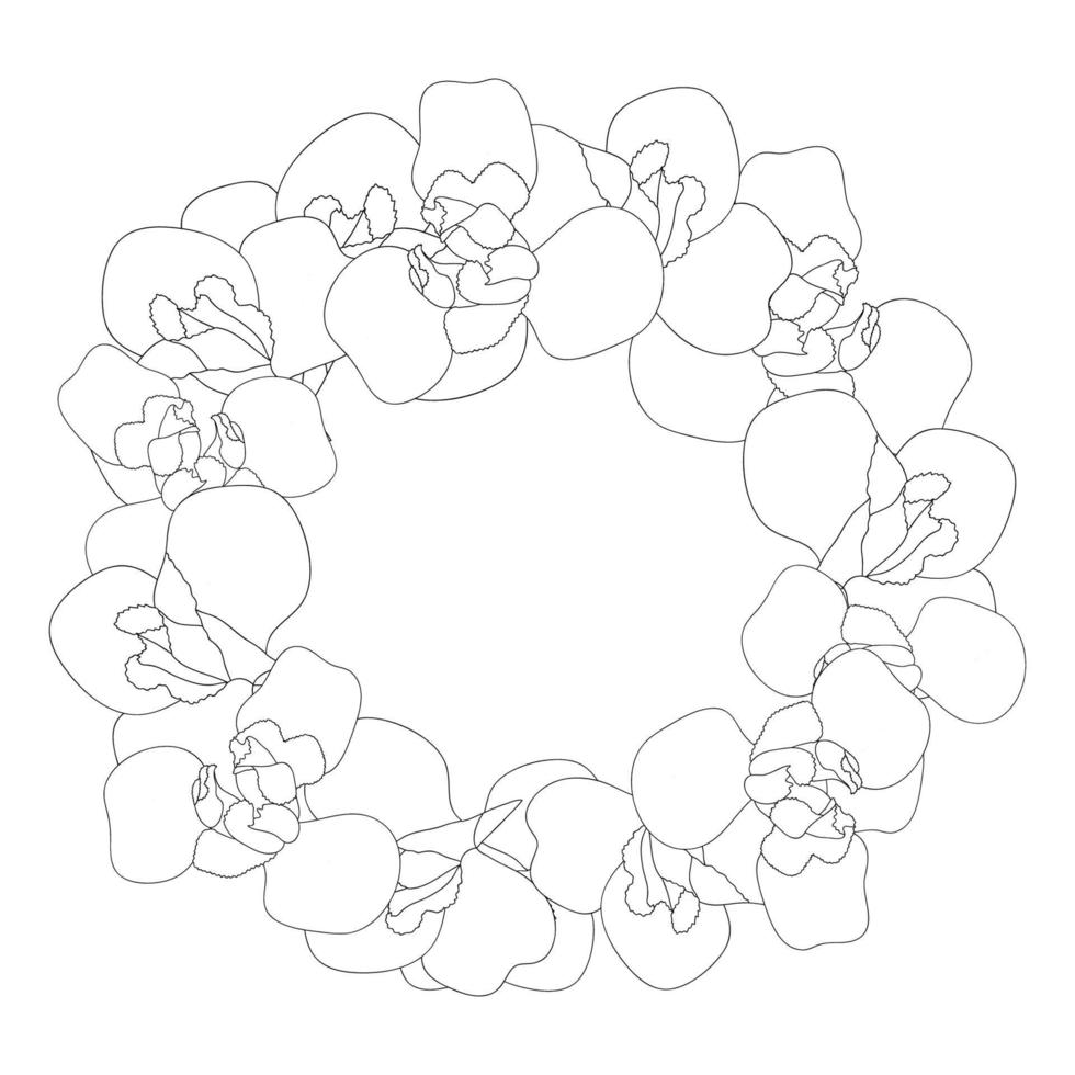 Iris Flower Outline Wreath. vector