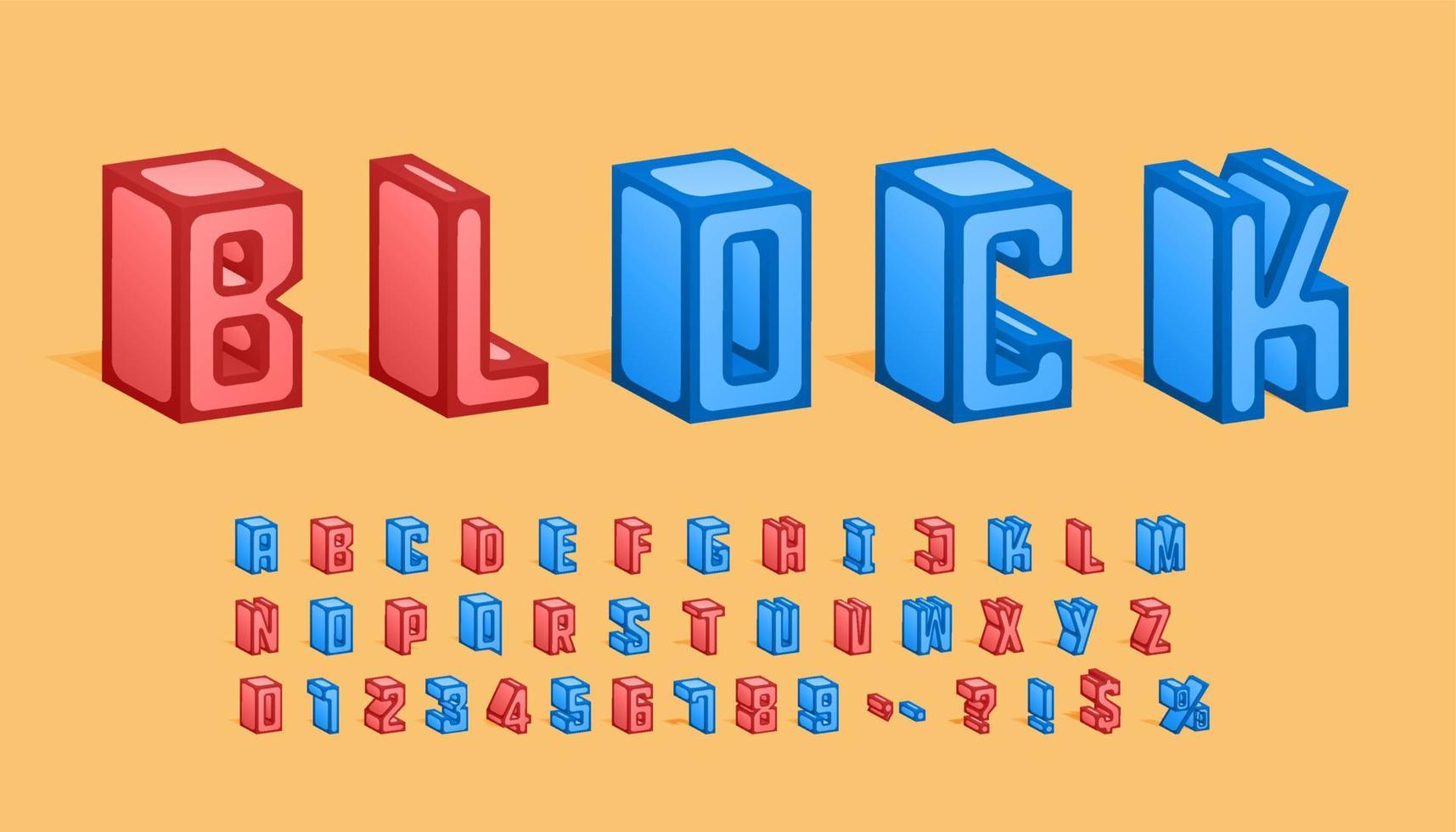 Block style font design, alphabet letters and numbers, Eps10 vector. vector