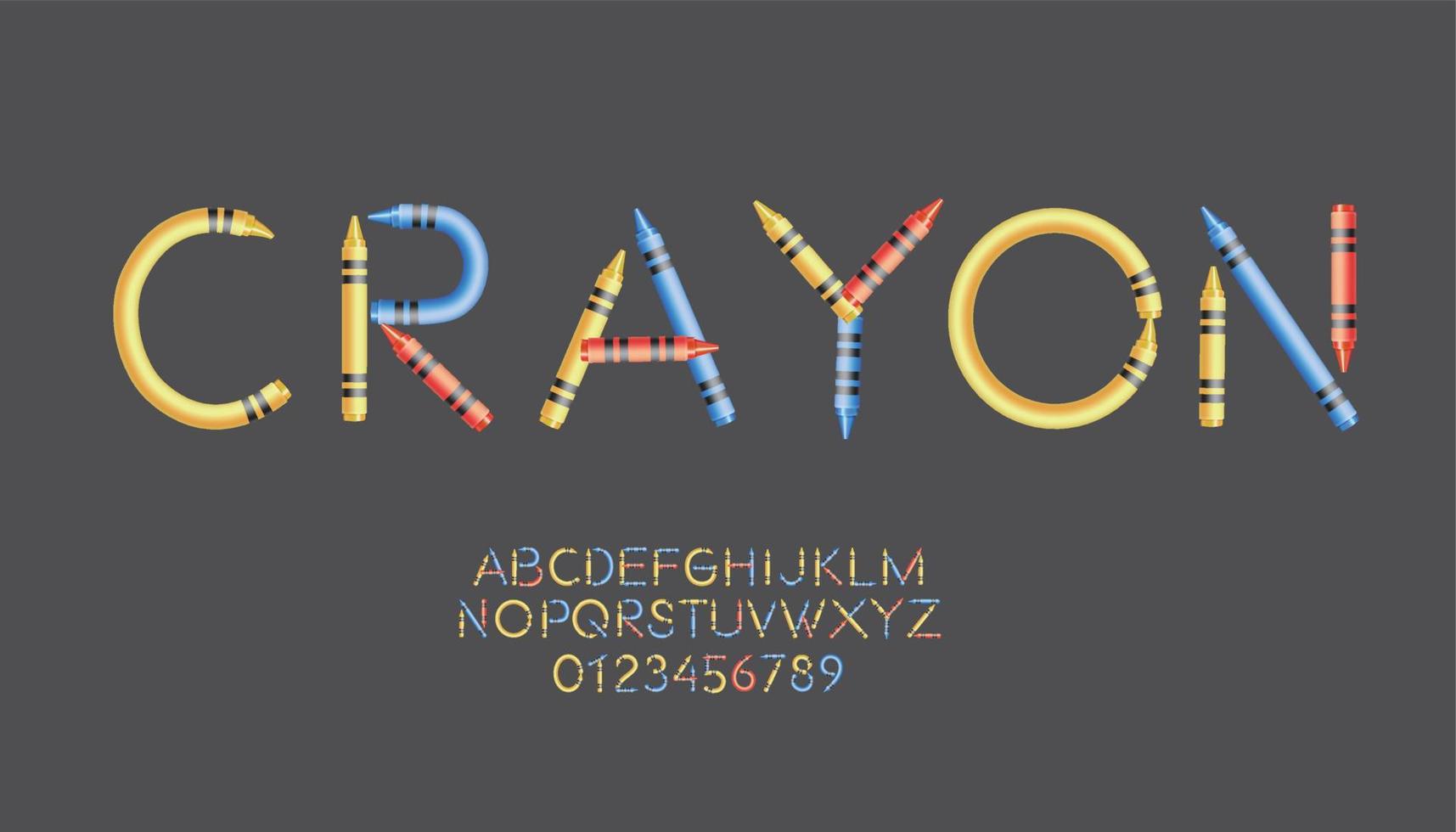 Crayons fonts. Colorful wax pencils collection. vector