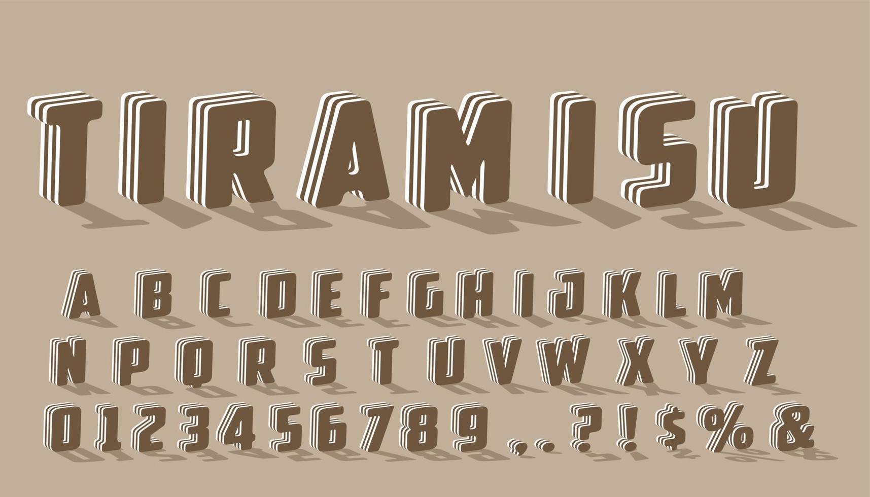 Tiramisu style font design, alphabet letters and numbers, Eps10 vector. vector