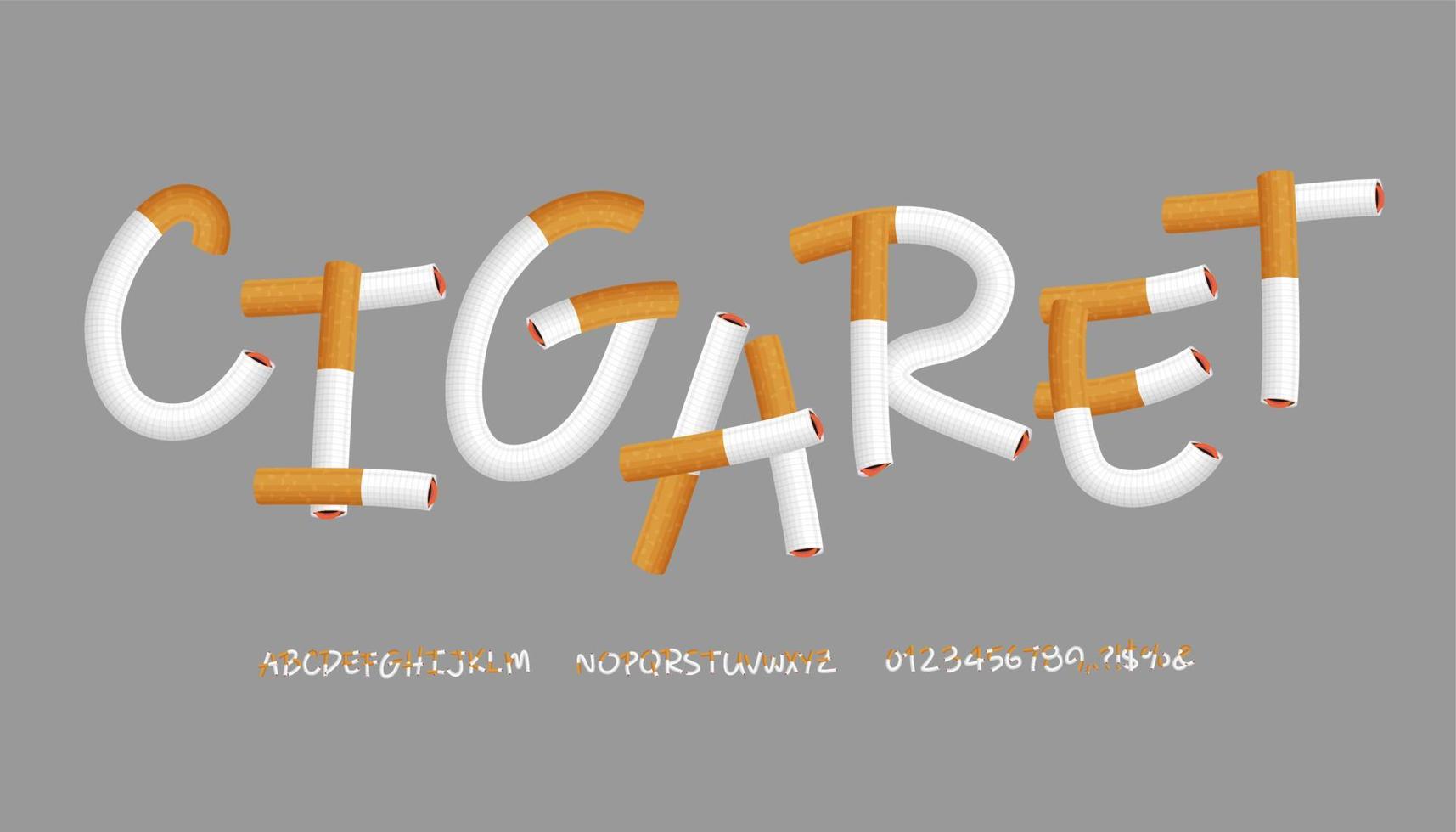 Tobacco font. alphabet made of cigarettes. vector