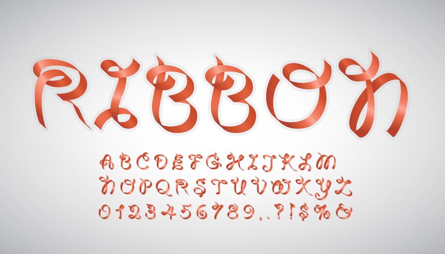 Red ribbon alphabet of paper folding. vector