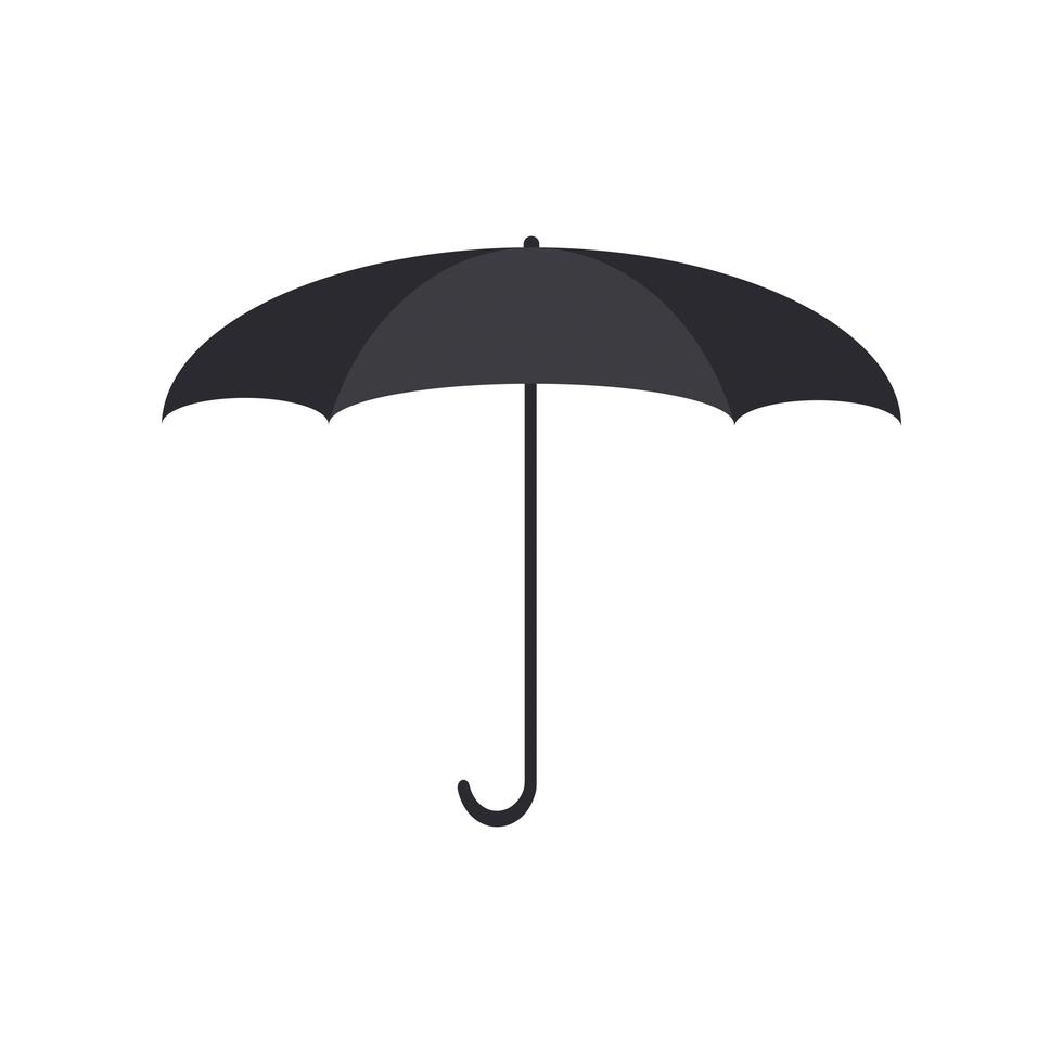 Vector black umbrella isolated on white background. Open black umbrella in a flat style. The icon. Vector illustration.