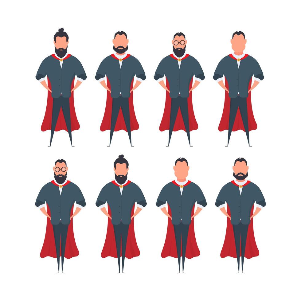 Superhero man with different poses and expressions vector