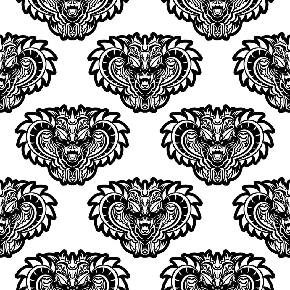 Black and white seamless pattern with snake heads. Vector illustration.