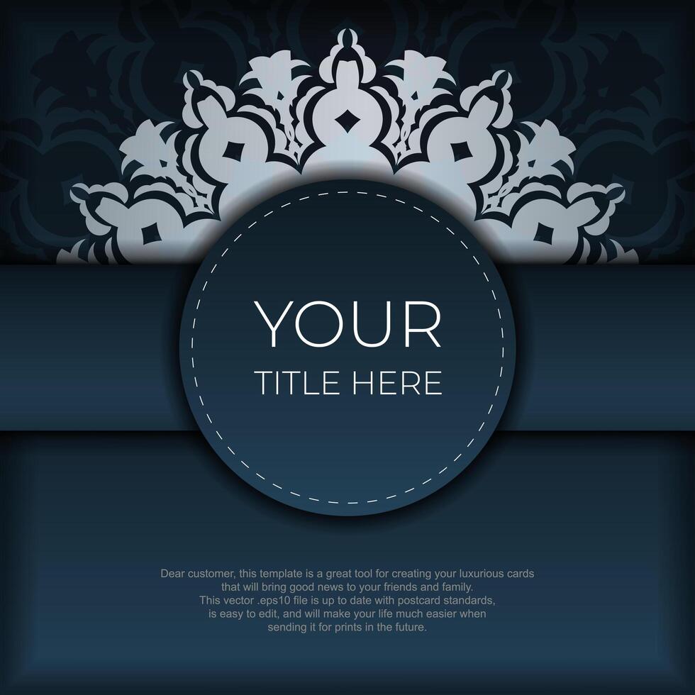 Dark blue postcard template with white abstract ornament. Elegant and classic elements are great for decoration. vector