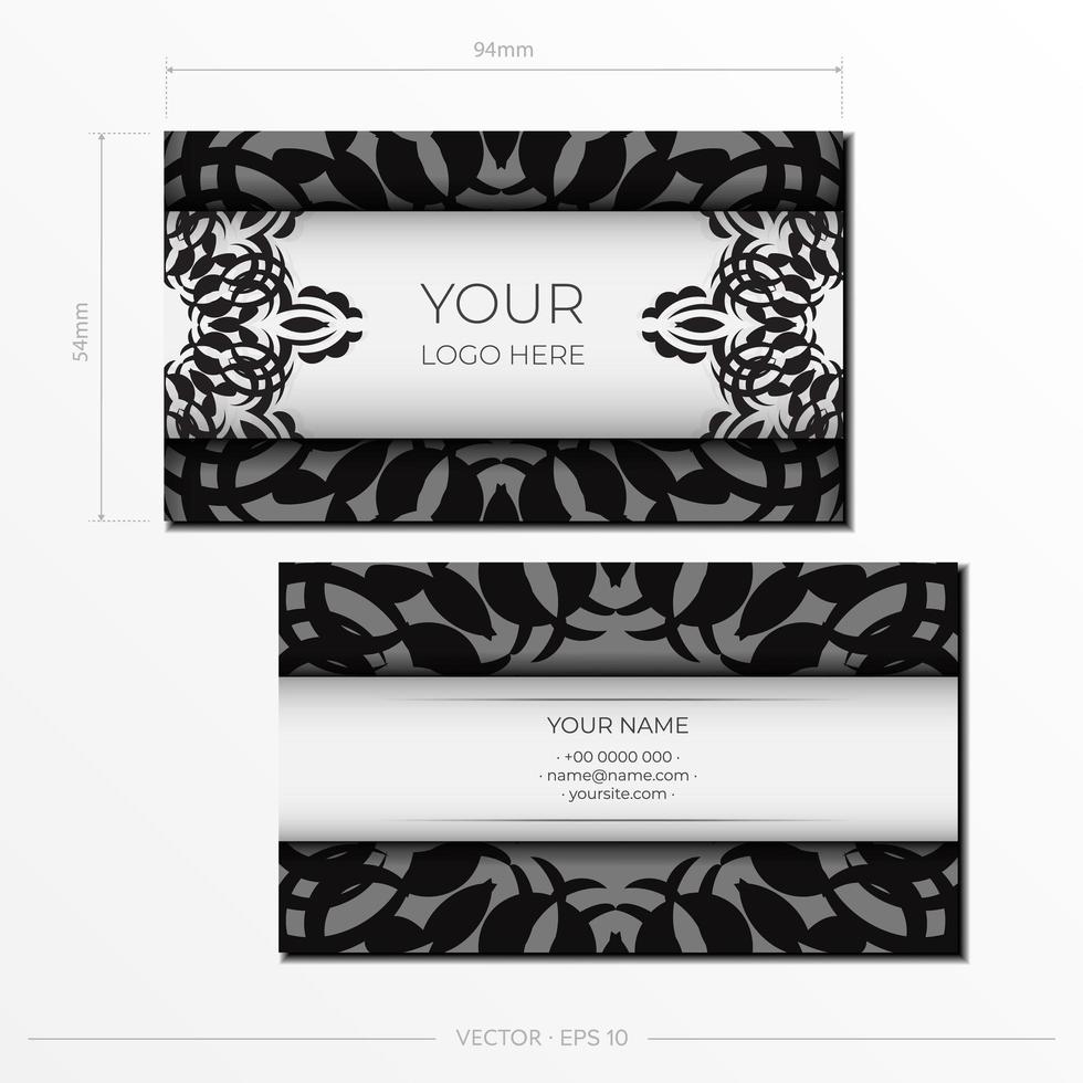 White luxury Business cards. Decorative business card ornaments, oriental pattern, illustration. Ready to print, meet the requirements of the printing house. vector