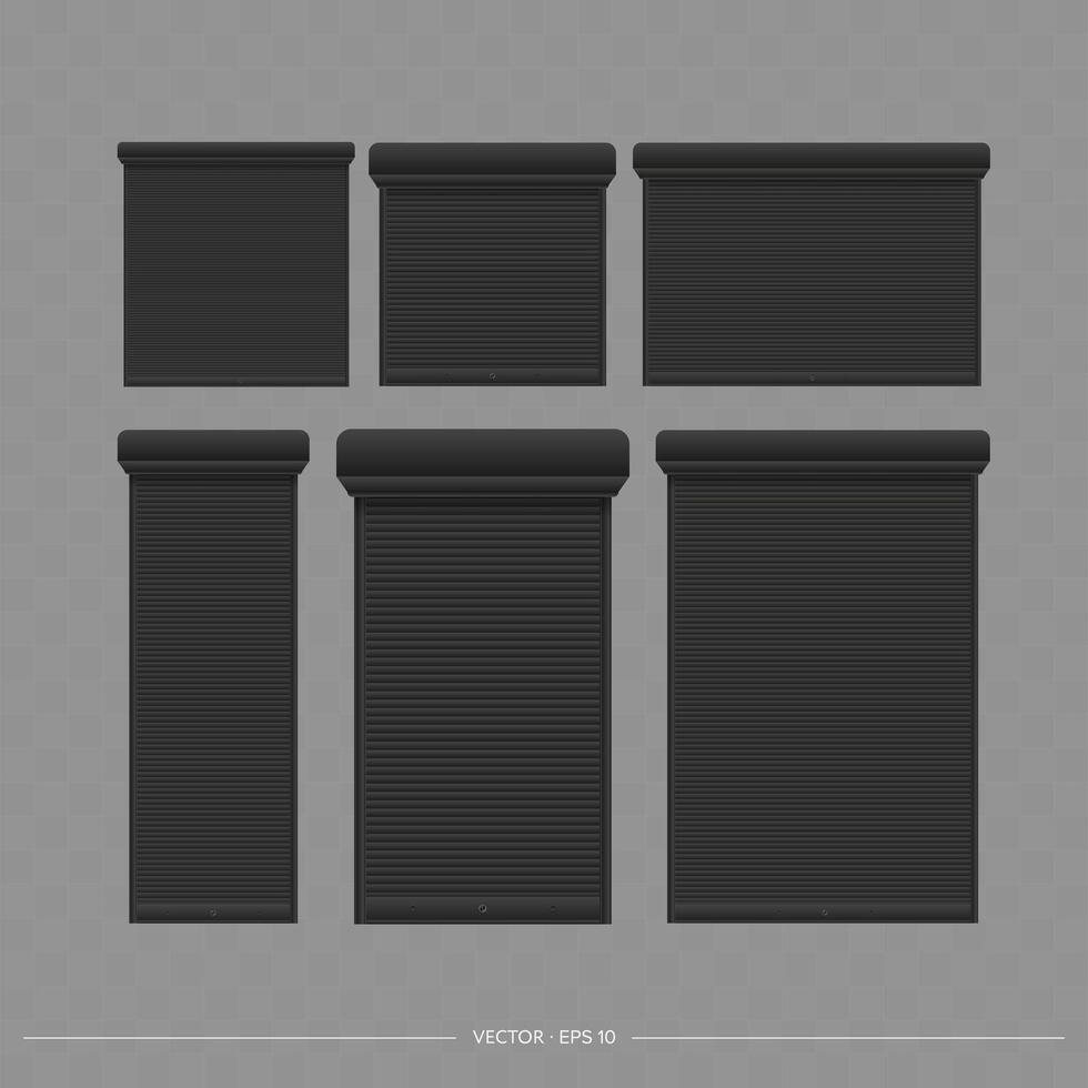 Black Roller shutter on the euro window. Realistic euro window with roller shutters . vector